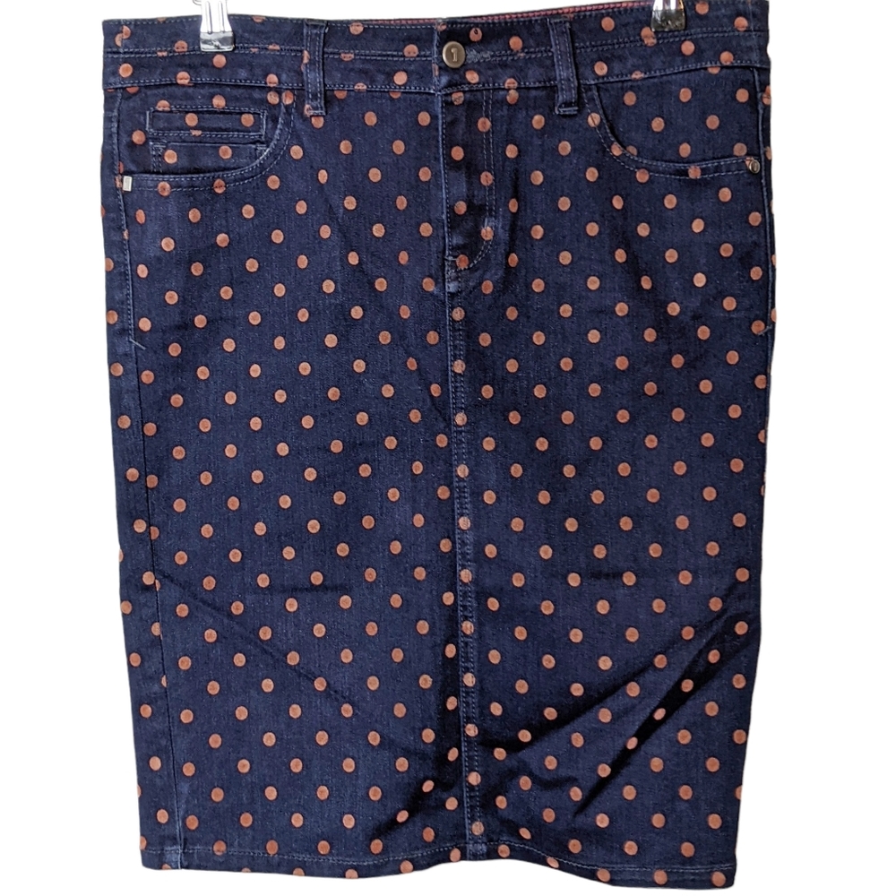 Anthropologie Pilcro And The Letter Press Denim Polka Dot Pencil Skirt Size 29